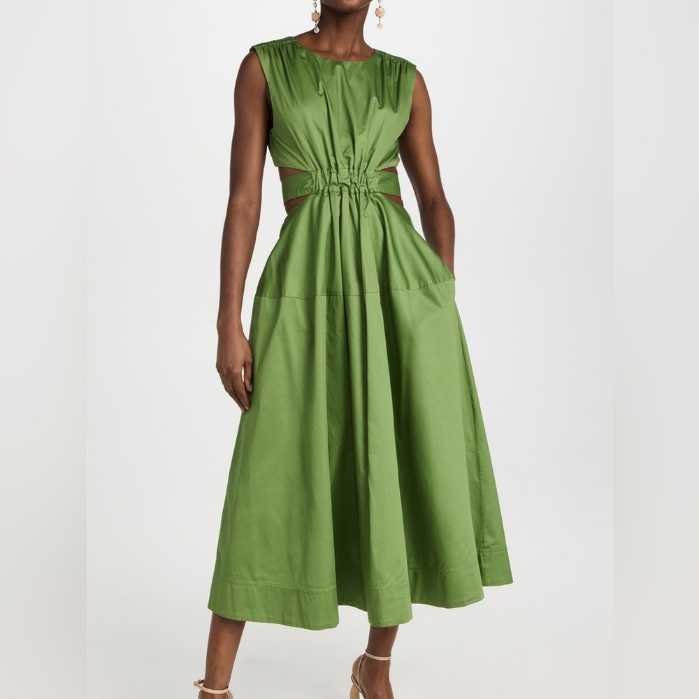 Aje Zorina Tie-Detail Midi Dress Green Sleeveless | Size 8 - Picture 10 of 10